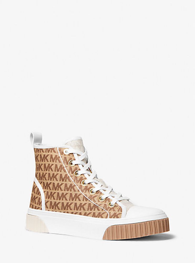 michael kors poppy embroidered logo jacquard platform sneaker