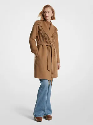Fringe Wool Blend Belted Coat