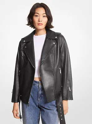 Veste de moto en cuir à ceinture
