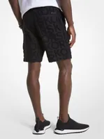 Short en mélange de coton à logo en ratine