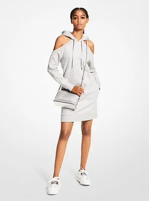 Robe en mélange de coton biologique à rayures fines cristaux et découpes