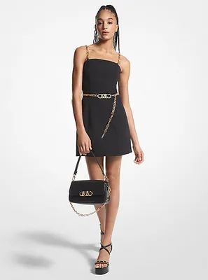 Stretch Crepe Belted Mini Dress