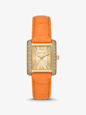 Emery Pavé Gold-Tone and Crocodile Embossed Leather Watch