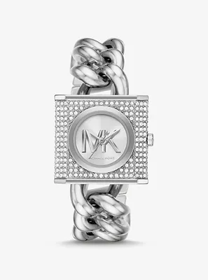 Mini Lock Pavé Silver-Tone Chain Watch