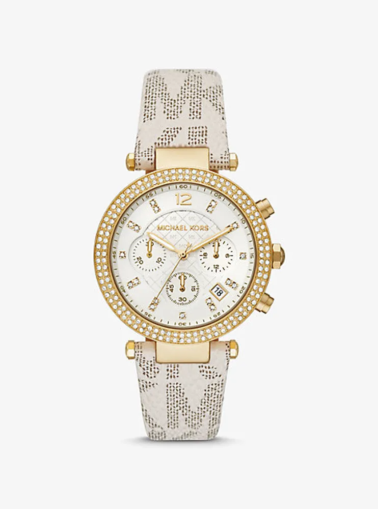 Oversized Parker Pavé Gold-Tone and Logo Watch