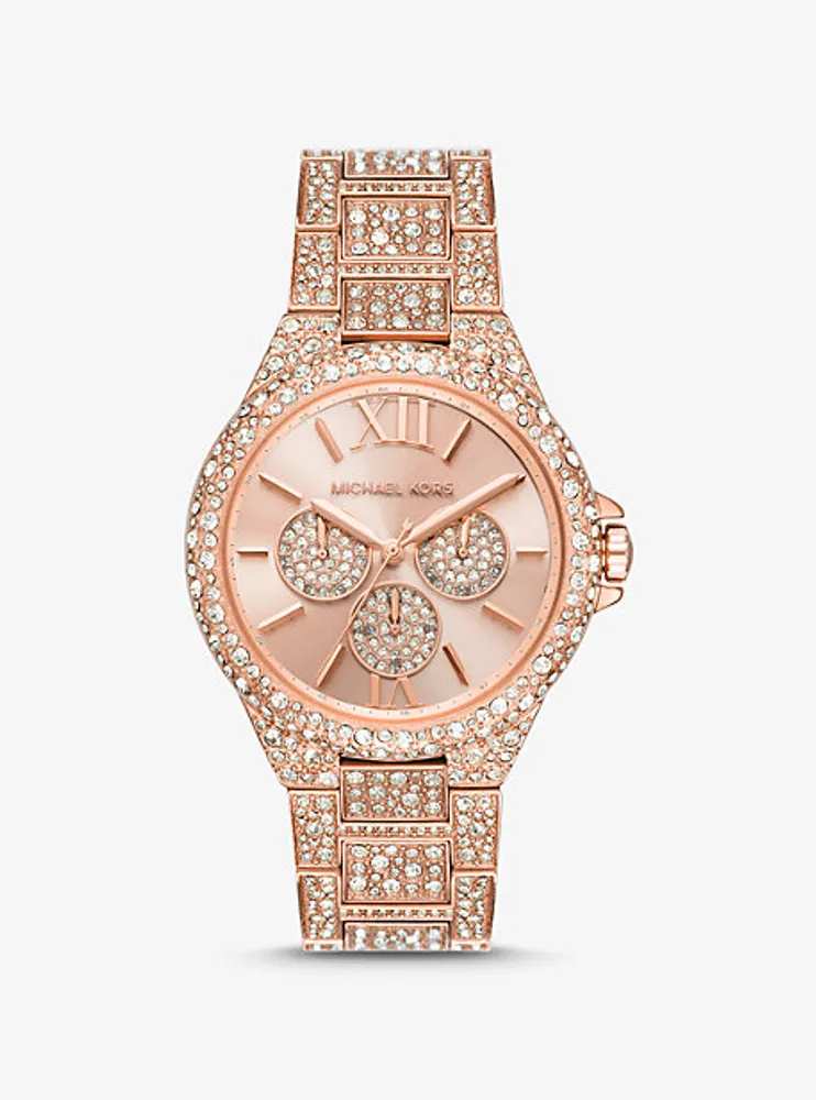 Montre Camille surdimensionnée de ton or rose à pavé