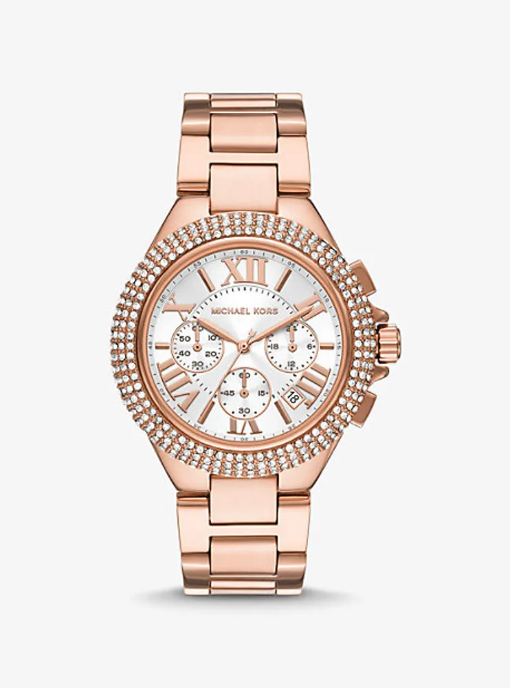 Montre Camille surdimensionnée de ton or rose à pavé