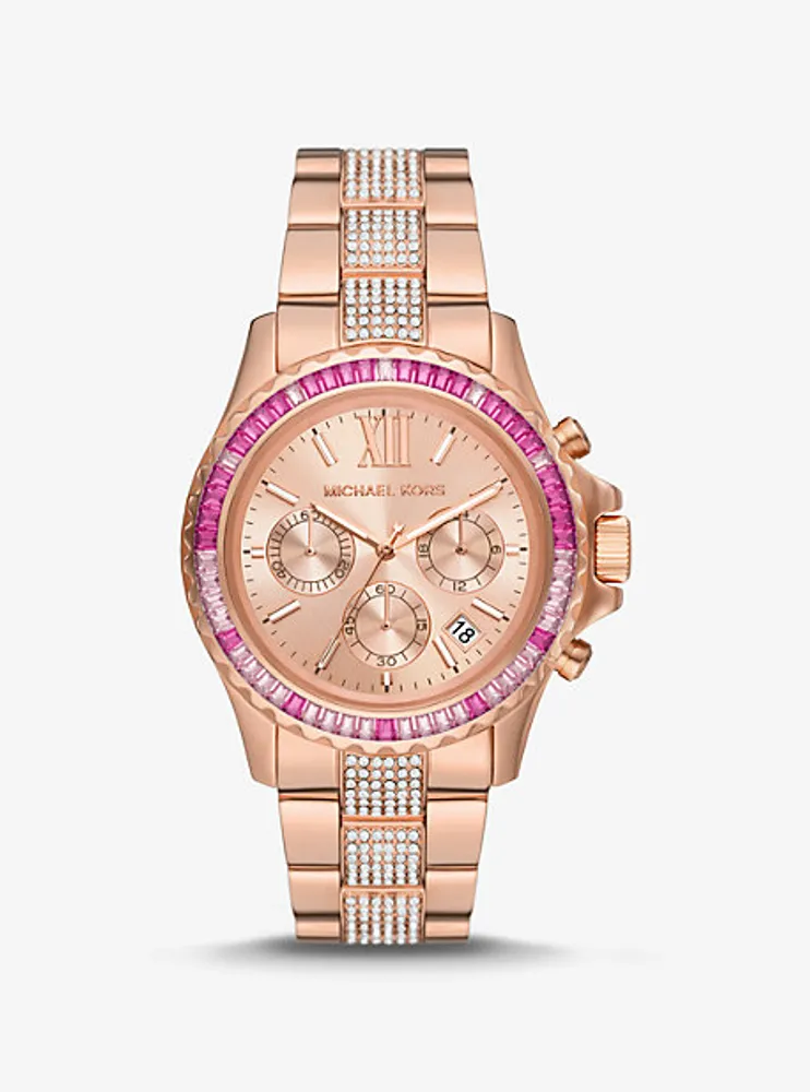 Montre Everest surdimensionnée de ton or rose à pavé