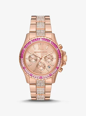 Montre Everest surdimensionnée de ton or rose à pavé
