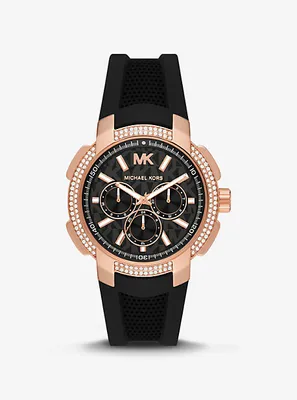 Montre Sydney surdimensionnée de ton or rose à pavé et à bracelet en silicone