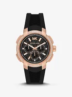 Oversized Sydney Pavé Rose Gold-Tone and Silicone Watch