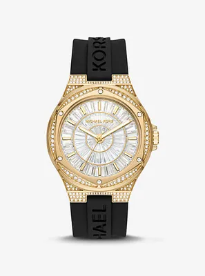 Montre Lennox surdimensionnée dorée à pavé et à bracelet en silicone