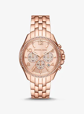 Montre Pilot surdimensionnée de ton or rose à pavé