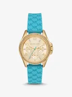Mini Pilot Pavé Gold-Tone and Logo Silicone Watch