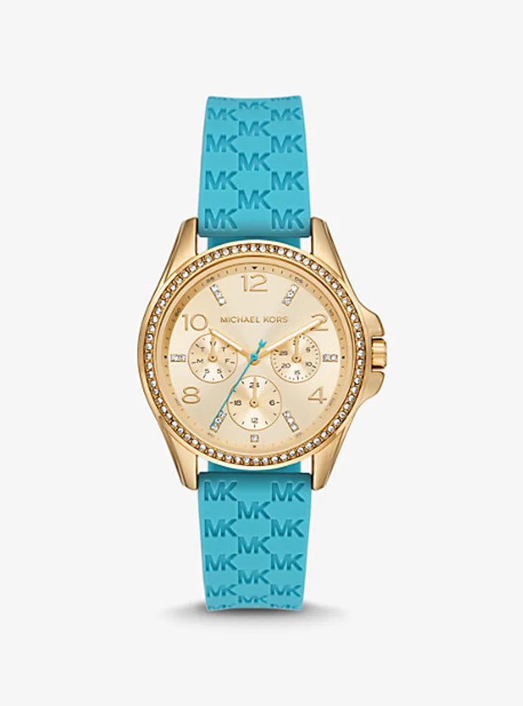 Mini Pilot Pavé Gold-Tone and Logo Silicone Watch
