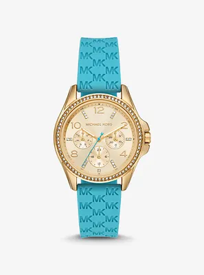 Mini Pilot Pavé Gold-Tone and Logo Silicone Watch