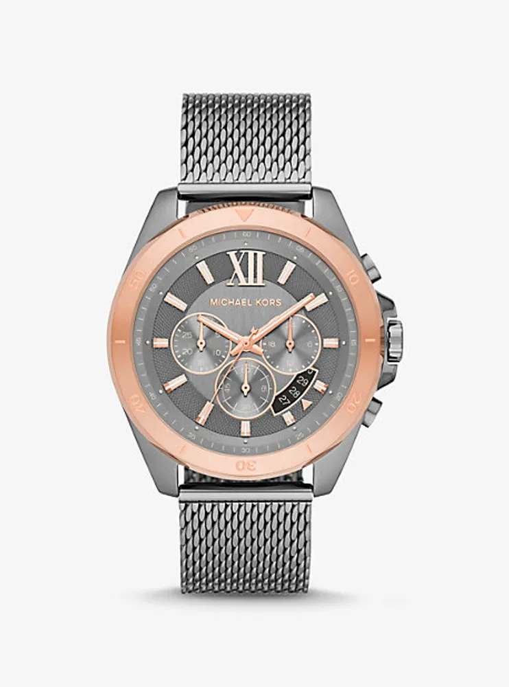 Montre Brecken surdimensionnée de ton gris acier à bracelet en maille