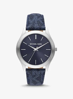 Oversized Slim Runway Logo and Silver-Tone Watch