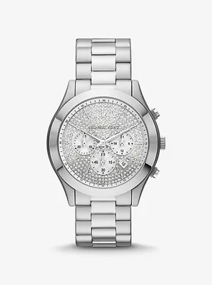 Montre Runway mince argentée surdimensionnée à pavé