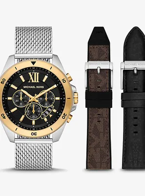 Ensemble-cadeau montre Brecken surdimensionnée à deux tons et à bracelet en maille