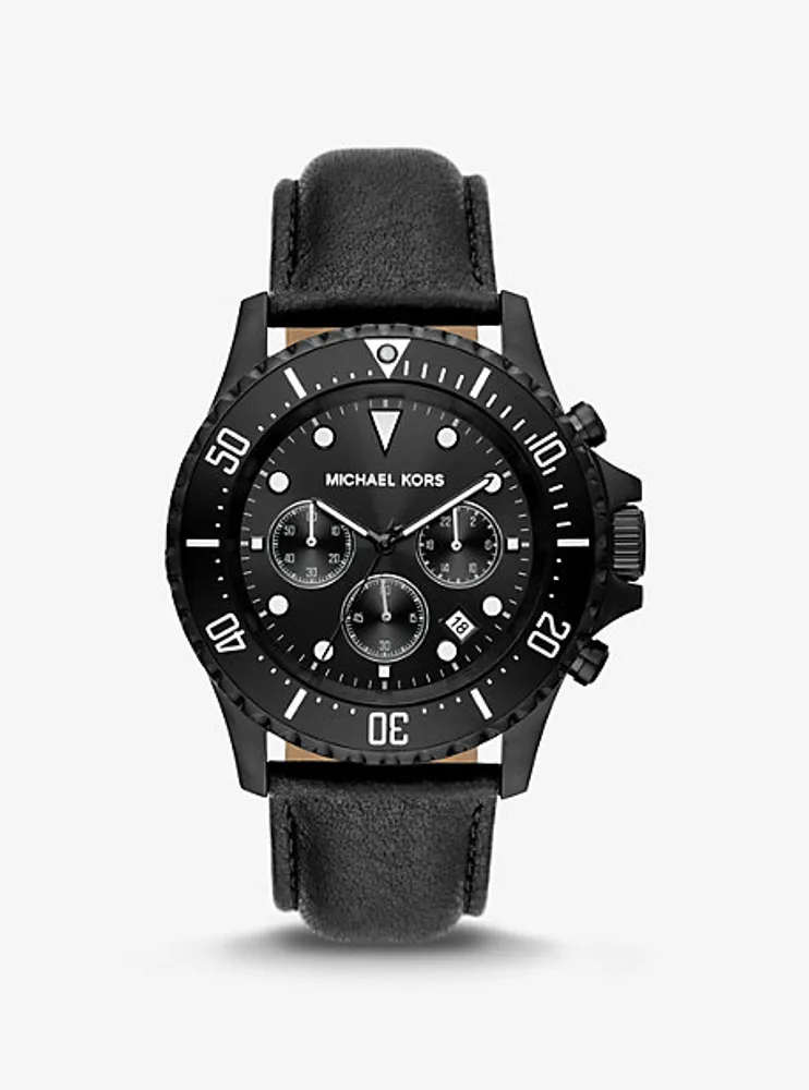 Oversized Everest Black-Tone and Leather Watch