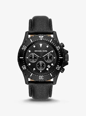 Oversized Everest Black-Tone and Leather Watch