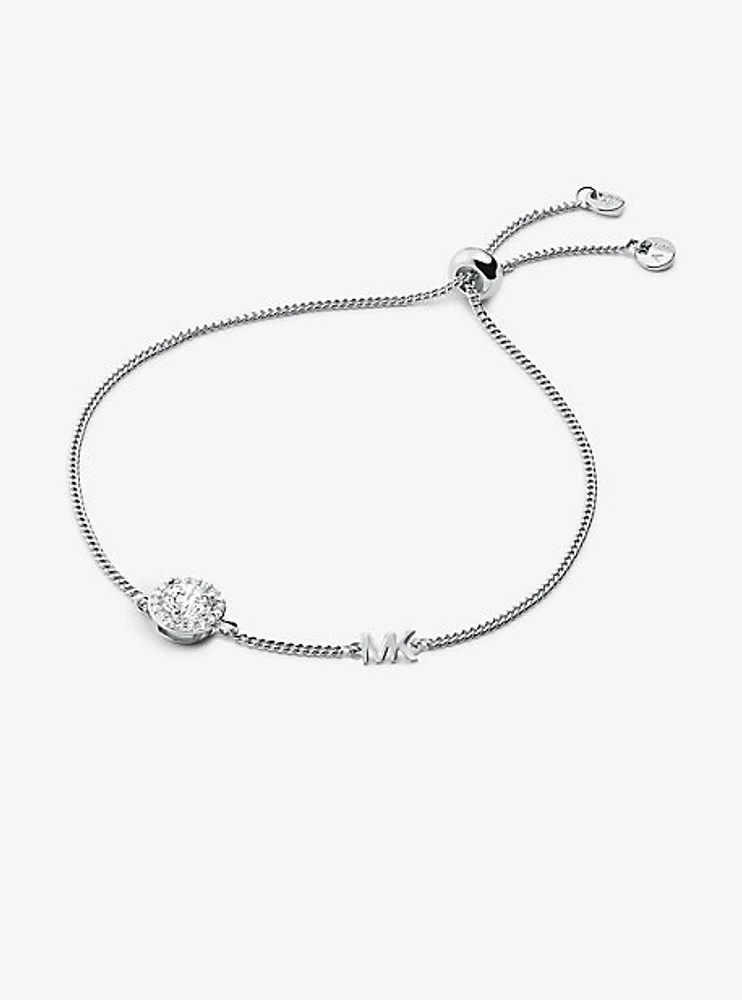 Bracelet coulissant en argent sterling à placage en métal précieux à halo et à pavé
