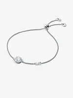 Bracelet coulissant en argent sterling à placage en métal précieux à halo et à pavé