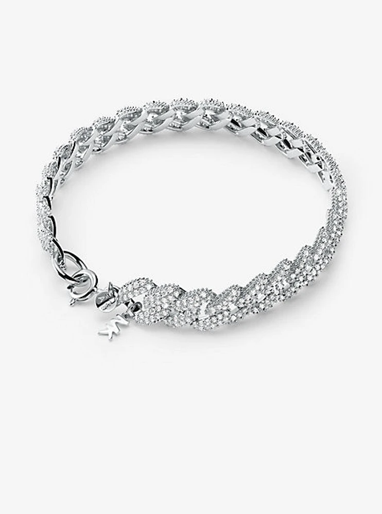 Bracelet en argent sterling à placage en métal précieux à maillons gourmette et à pavé