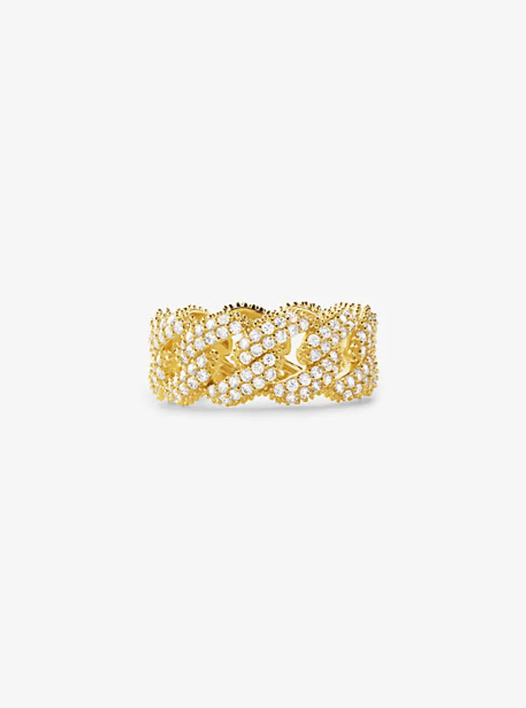 Bague en argent sterling à placage métal précieux maillons gourmette et pavé