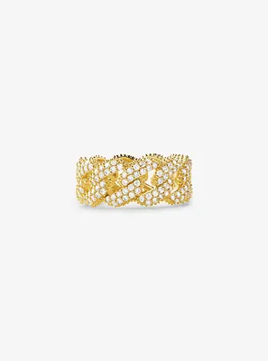 Bague en argent sterling à placage métal précieux maillons gourmette et pavé