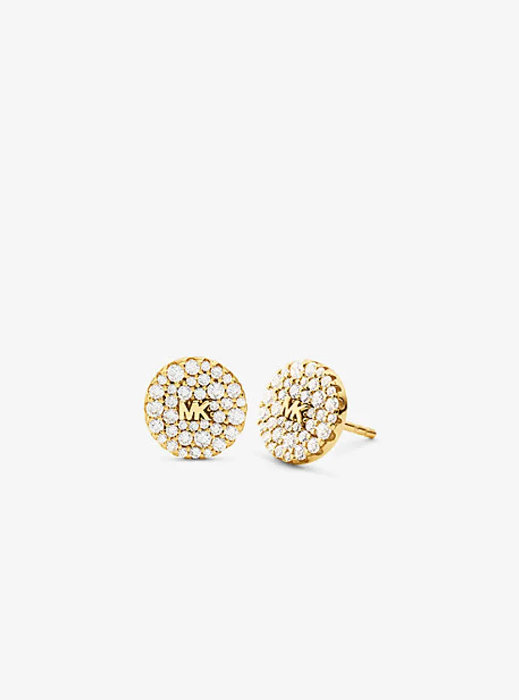Clous doreilles en argent sterling à placage en métal précieux à logo et à pavé