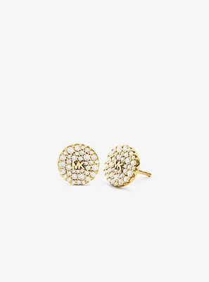 Clous doreilles en argent sterling à placage en métal précieux à logo et à pavé