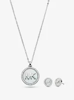 Ensemble collier et clous doreilles en argent sterling à logo nacré et à pavé
