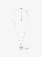 Ensemble collier et clous doreilles en argent sterling à logo nacré et à pavé