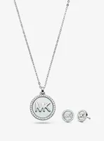 Ensemble collier et clous doreilles en argent sterling à logo nacré et à pavé