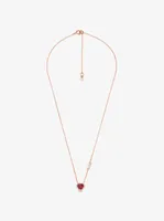 Collier en argent sterling à placage en or rose 14K à pendentif en forme de cœur à cristaux