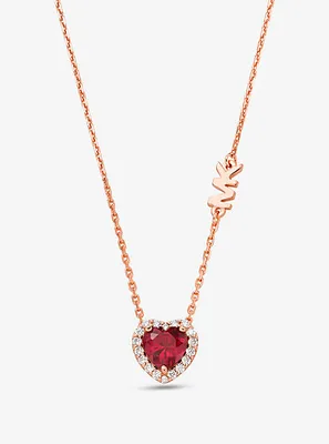 Collier en argent sterling à placage en or rose 14K à pendentif en forme de cœur à cristaux