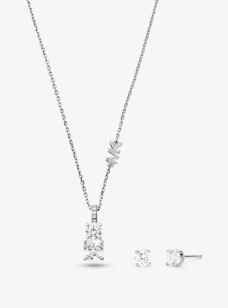 Ensemble collier et clous doreilles en argent sterling à placage en métal précieux et à pierre