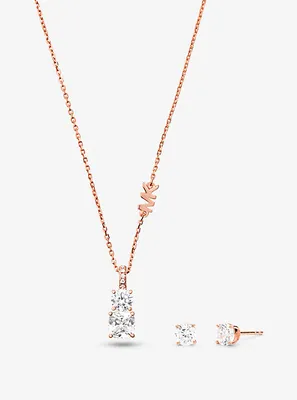 Ensemble collier et clous doreilles en argent sterling à placage en métal précieux et à pierre