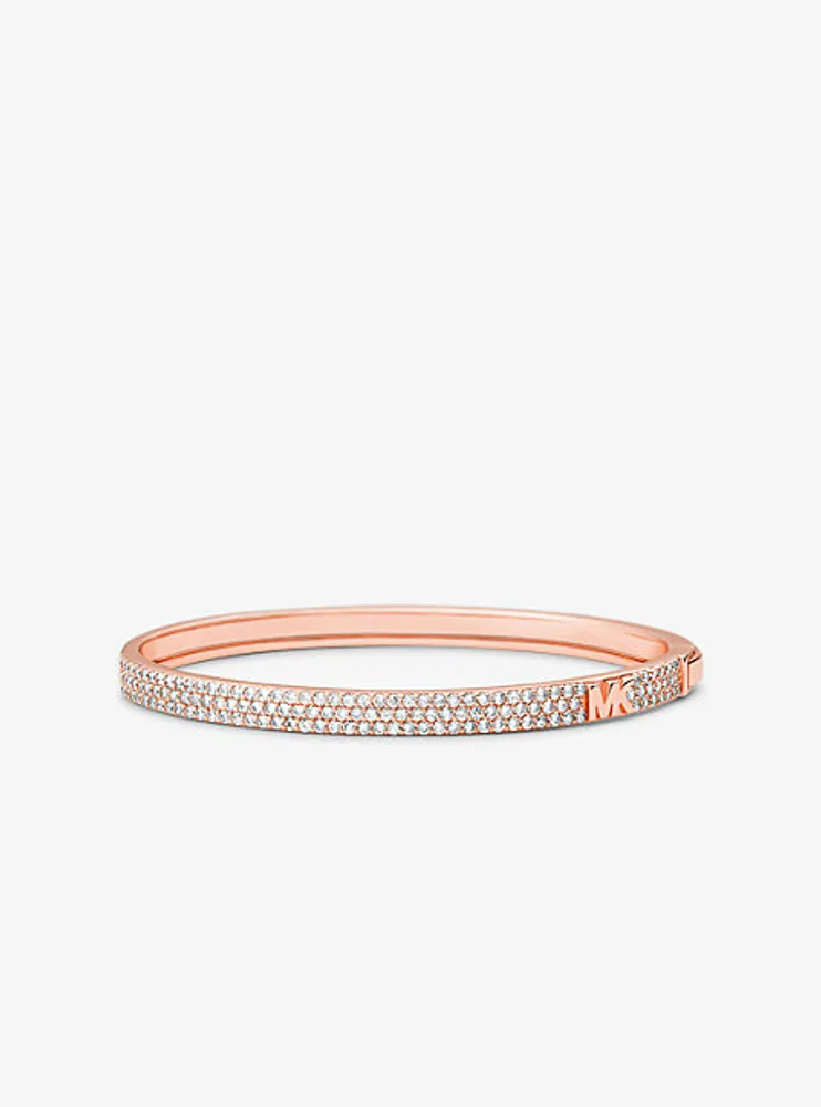 Precious Metal-Plated Sterling Silver Pavé Logo Bangle