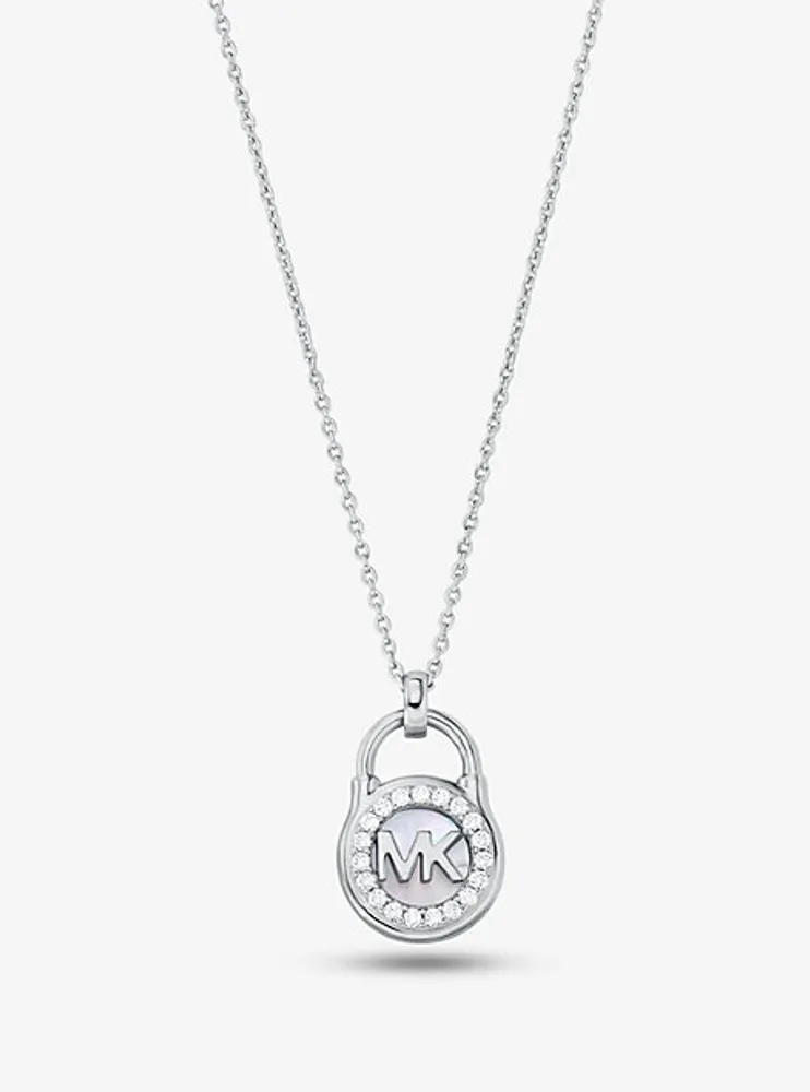 Collier en argent sterling à placage en métal précieux à pendentif en forme de cadenas à pavé
