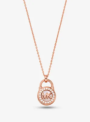 Precious Metal-Plated Sterling Silver Pavé Padlock Necklace