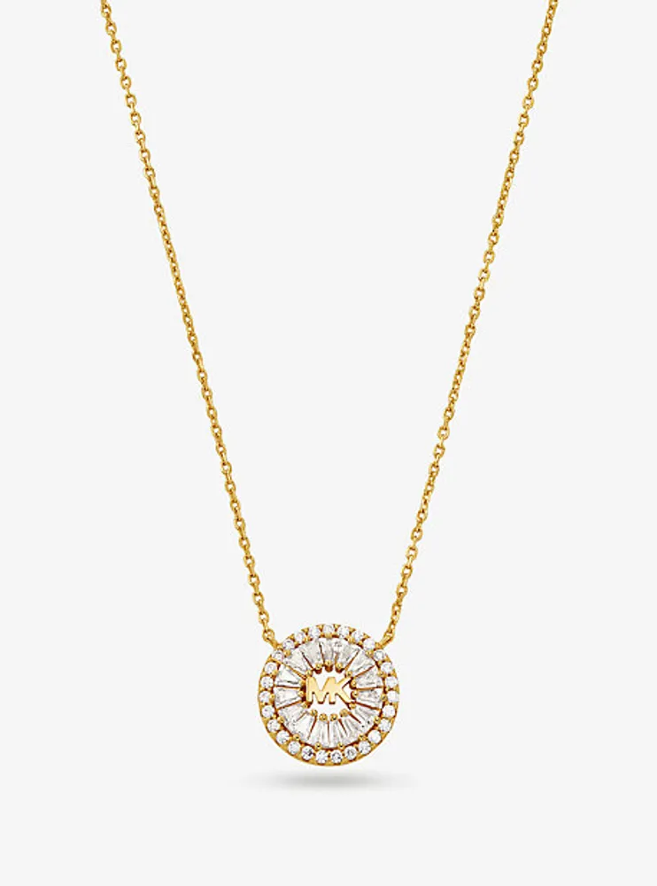 Precious Metal-Plated Sterling Silver Pavé Halo Necklace