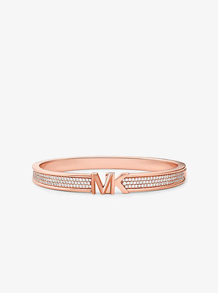 Bracelet en laiton à placage en or rose 14K à logo et à pavé