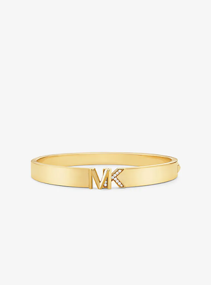 Bracelet en laiton à placage en or 14K à pavé et à logo