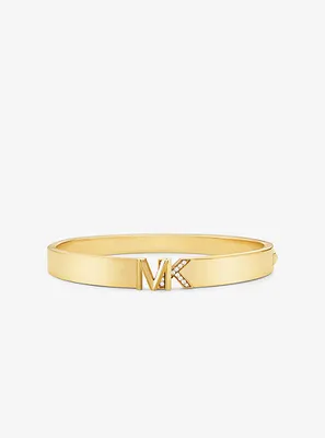 Bracelet en laiton à placage en or 14K à pavé et à logo