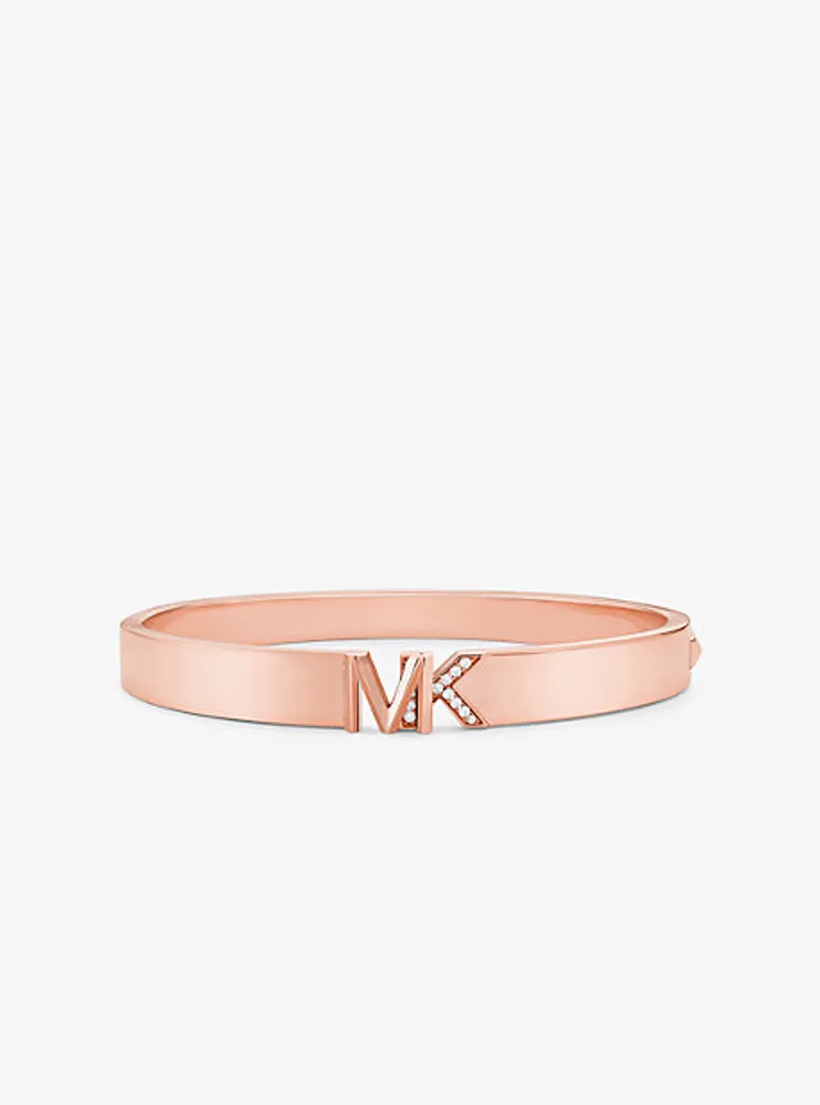 Bracelet en laiton à placage en or rose 14K à logo et à pavé
