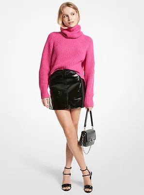 Crinkled Faux Patent Leather Skirt