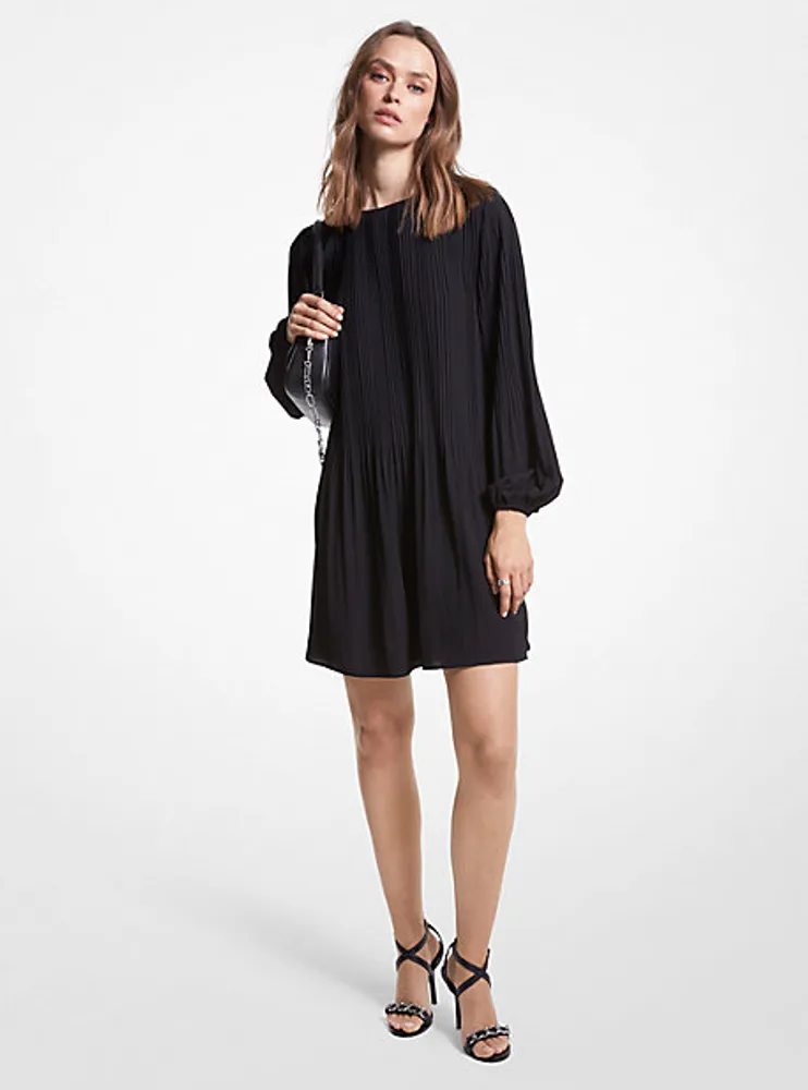 Pleated Crepe Mini Dress